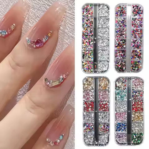 Mix 3D Nail Rhinestones 12 Grids Crystal Diamonds For Nail Art Mini Glitter Diamonds Decorative DIY