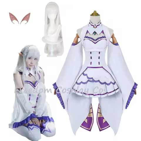 Emilia Rezero Cosplay Costume Cloak Wig Anime Re Zero Cosplay Halloween Party Maid Uniform Outfits f