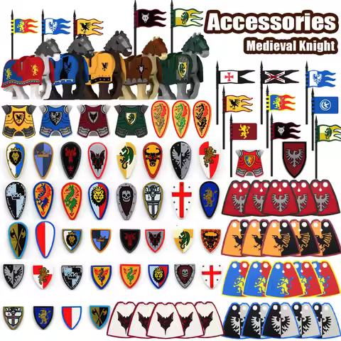 Medieval Roman Knight Legion Building Block Castle Green Dragon Forest Wolf War Horse Dragon Lion Sh