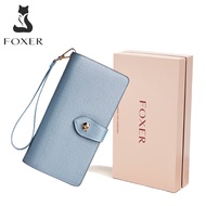 FOXER Women Leather Wallet Long Bifold Wallet Clutch Cellphone Bag with Wristlet Card Holder