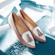 蜜豆粉 真皮流蘇尖頭內增高楔型鞋