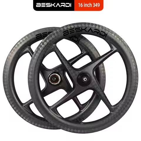 Folding Bicycle 16 inch 349 4 Spokes Carbon Wheels Rim Disc Brake Four Spoke 7 SpeedBESKARDI For Bro