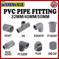 (32MM/40MM/50MM)PVC Pipe Fitting-Socket/Elbow/Tee/Valve Socket/Plug/End Cap/PT Socket/PT Elbow