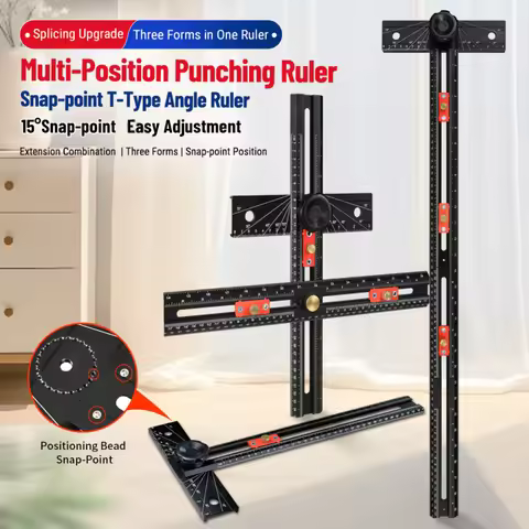Woodworking T Square Ruler Automatic Clamping Positioning Ruler Drill Hole Marking Gauge Angle Squar