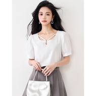 Women's Puff Sleeve T-Shirt - 2025 Summer French Style Square Neck Loose Top - Slimming Fashion H8QB