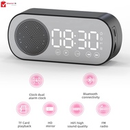 Digital Alarm Clock Bluetooth 5.0 Speaker LED Display Mirror Desk Alarm Clock with FM Radio TF Card Play