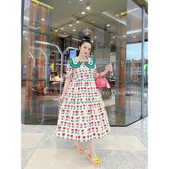 BABYDOLL COLLAR DRESS WITH TULIP PRINTED BG