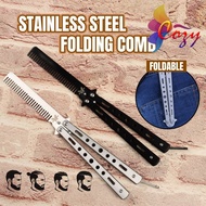 Foldable Stainless Steel Butterfly Comb Butterfly Knife Comb Hairdressing Tool Comb Portable Hair Co