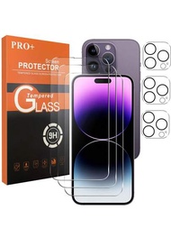 Protector De Pantalla De Vidrio Templado 6 En 1 Para Iphone 14 13 12 11 15 Pro Max Y Cubierta Para La Cámara Para Iphone 13 12 14 Plus 11 12 13 14 15 Pro