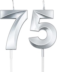Silver 75th & 57th Birthday Candles for Cakes, Number 75 57 Candle Cake Cupcake Topper for Birthday 