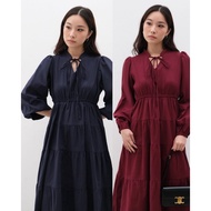 Zaira Tie-neck Linen Midi Dress Dress Woman Dress Korean Style Atwell Apparel
