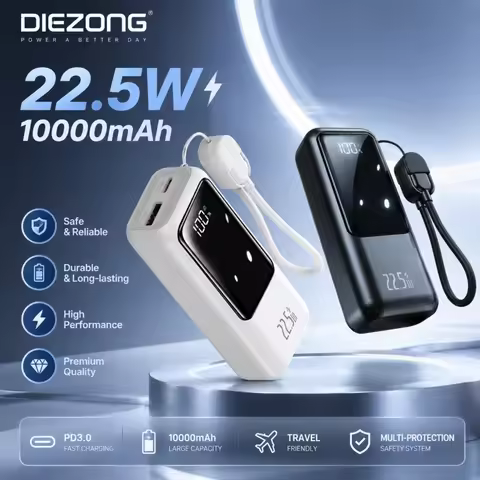 22.5W Power Bank 10000mAh Fast Charging Portable Charger Built-in Type-C Cable PD QC3.0 External Bat