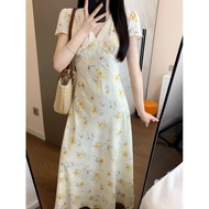 Ruida Tea Break French Floral V-Neck Slim Waist Long Dress