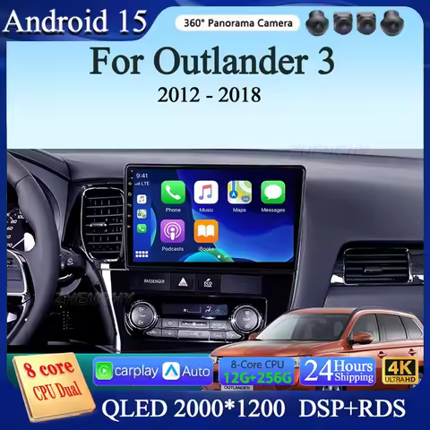 Android 15 Carplay Auto WIFI For Mitsubishi Outlander 3 GF0W GG0W 2012 - 2018 Left hand drive Car Mu
