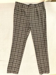 Zara，30腰西裝褲，窄管修身，深藍灰色格紋