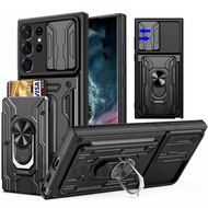 Heavy duty shockproof hard phone case with metal holder and card slot S24 ultra S24 plus S23 ultra S