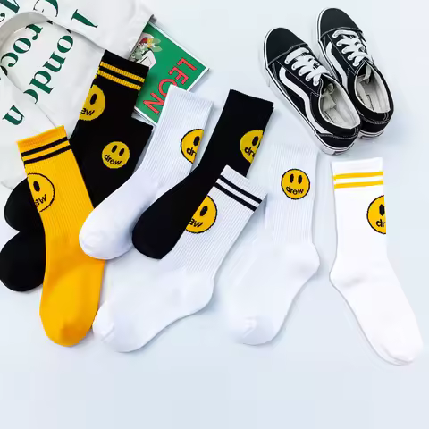 Drew House smiling sports skateboard European and American street style, men and women's mid-calf so