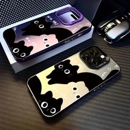 Luxury Laser Black Cat Animal Casing For Samsung Galaxy A71 A72 A73 J7 Prime M23 M30S M31 Note 20 S21 Plus Ultra Plating Metal Button Matte IMD Hard Cute Cover Phone Case