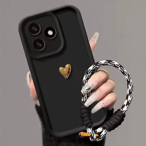 For Huawei Honor 600 Lite Case For Honor 600Lite 600Lite 5G 3D Gold Heart Hnad Strap Back Cover X7D 