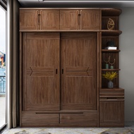 Walnut Solid Wood Wardrobe with Sliding Doors - Modern Minimalist Design | 1.6 Meters Tall