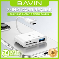 BAVIN O114 3-in-1 Memory Card Reader OTG Adapter iP & Type-C to USB,SD,TF Card Slot for Phone,Laptop