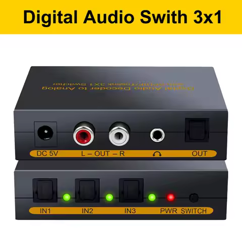 SPDIF Switch 3×1 Digital to Analog Audio Converter 3 Port Toslink Optical to SPDIF AV RCA 3.5mm jack
