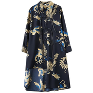 Irregular Single Breasted Tape Print Dress Full Sleeve Turn-down Collar A-line Loose Fitting Women D