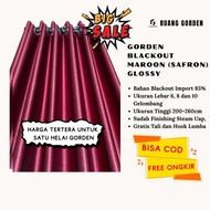 MERAH MAROON GLOSSY - Gorden Jendela Dan Pintu Minimalis Bahan Blackout Polos Tebal Gordeng Penyekat