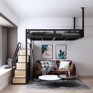 Modern Small Apartment Loft Bed Hanging Wall-Mounted Bed Iron Elevated Bed Double Bed Dormitory Apartment Creative Hammock