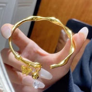 Gold 999.9 Mobius Small Butterfly Bell Bracelet Solid Open Bracelet Fashionable Women's Classy All-M