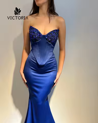 Popular Royal Blue Luxury Evening Dresses 2025 Beads Sequin Dubai Cocktail Gowns Sweetheart Mermaid 