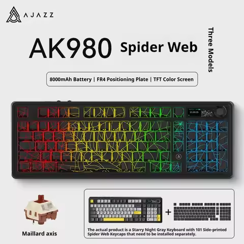 Ajazz AK980 Gaming Mechanical Keyboard RGB Bluetooth Wireless Keyboard with Color Screen 98 Keys Gam