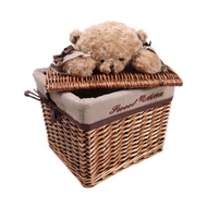 Multipurpose square wicker basket with Teddy Bear lid - Brown
