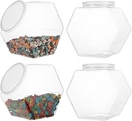 CYEAH 128 Oz Hexagon Cookie Jars with Lids, 4 Pack Wide Mouth Plastic Jars with Lid, 1 Gallon Clear