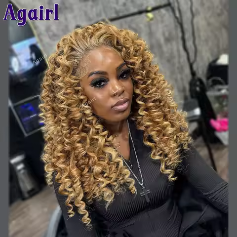 Honey Blonde #27 12A Colored Curly Lace Front Wig 13x6 Human Hair Pre Plucked Glueless 5x5 Closure L