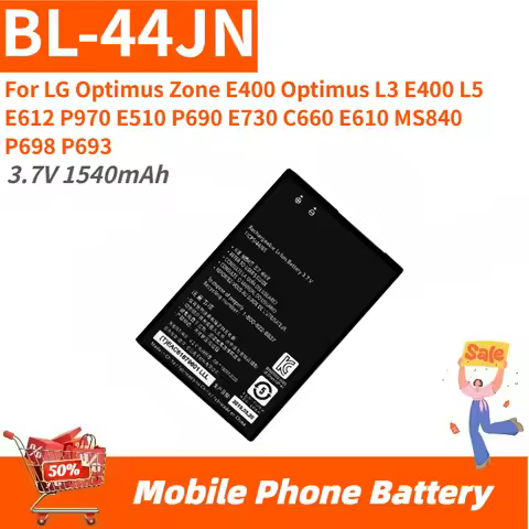 High Quality BL-44JN Phone Battery 3.7V 1540mAh For LG Optimus Zone E400 Optimus L3 E400 L5 E612 P97