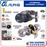 ALPHA Cylindrical Doorknob Entrance Lockset Push Lock Door Knob Set Black | Stainless AK345