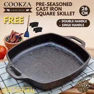 Cookza [HANDMADE] Pure Cast Iron Square Pan, Square Cast Iron Pan, Cast Iron Cookware, Cast Iron Ski