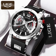 LIGE New Watch Man Dial Dual Display Outdoors Waterproof Sport Luminous Silicone LIGE Digital Watches For Men