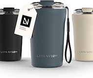 LARS NYSØM Thermo Coffee Mug to go with Strap 13oz | Travel Mug 0.38 Liter with Insulation | Leak Pr