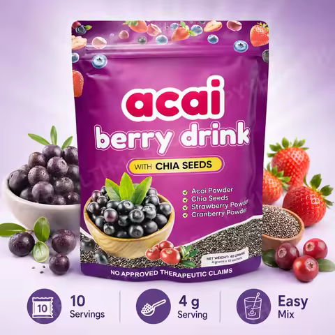 Acai Berry Drink Powder with Chia Seeds and 7 Types of Berry Powder Improve Skin Condition & Enhance