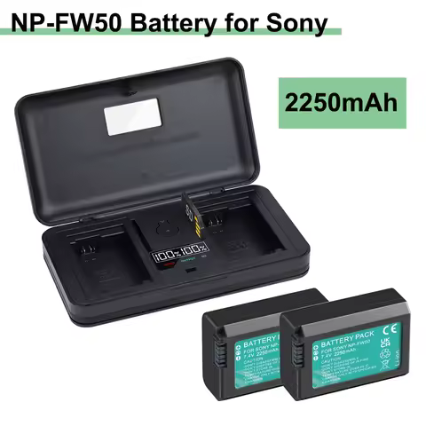 Battery Sony NP-FW50 NP FW50 Battery +2 IN 1 Storage Box Charger for Sony Alpha A6500 A6300 A6000 A5