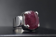 天然紅寶石戒指 紅寶石戒指 - 天然紅寶石 925 純銀 復古手工紅寶石戒指