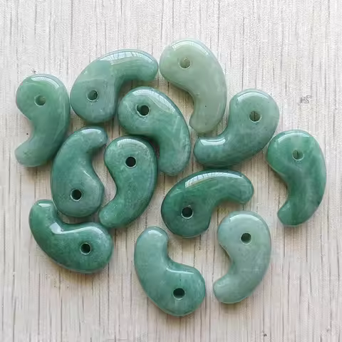 12pcs Fashion Natural Green Aventurine Comma Charms Pendants for DIY Jewelry Accessories Making Fast