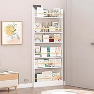 Behind The Door Bookshelf for Kids Room - Childrens Bedroom Wall Small Hidden Hanging Wood Bookcase 