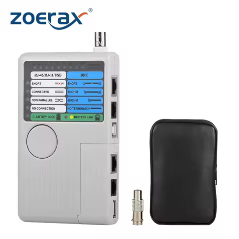 ZoeRax 4-in-1 RJ45 Network& Phone Multi-Cable Tester with LED Display for RJ11/RJ45/BNC/USB, 90m Ran