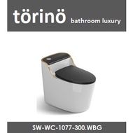 torino WC 1077 Black Gold One Piece Siphonic Water Closet 300mm 12Inch S-Trap Toilet Bowl (Jamban) 马