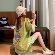 Large Size Top Mid-Length t-Shirt Light Green Long Style Girls Short-Sleeved Summer Plus Women's Clo