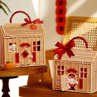 yunhaoSK-Rattan House Shaped Basket with Lid Decorative Hand Woven Shelf Organizer Featuring A Foldi