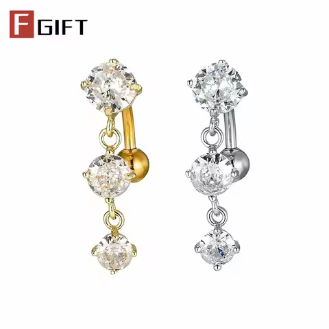 Long Tassel Zircons Reverse Belly Button Rings for Women Surgical Steel Curved Barbell Navel Piercin